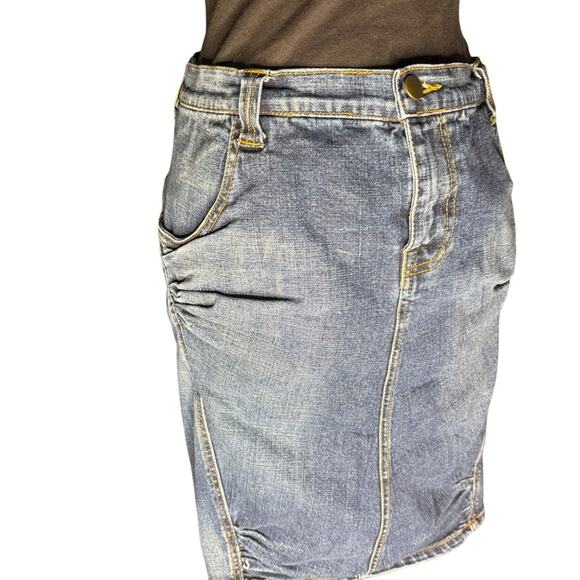 Y2K Cache Ruched Back Denim Pencil Skirt Womens Size 8 Butt Ruching Streetwear - Picture 6 of 8